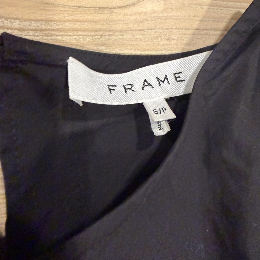 Frame Cinched Shoulder Tie Blouse Black Size Small Puff Sleeve Peplum Crop Top - Picture 5 of 5